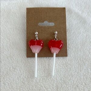 Red and Pink Heart Lollipop Earrings